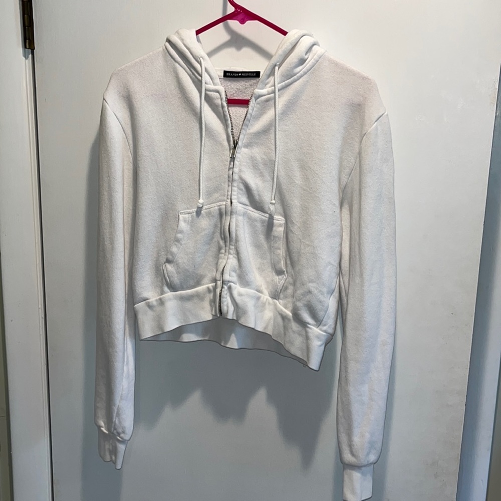 Brandy Melville Full Zip White Cropped Hoodie